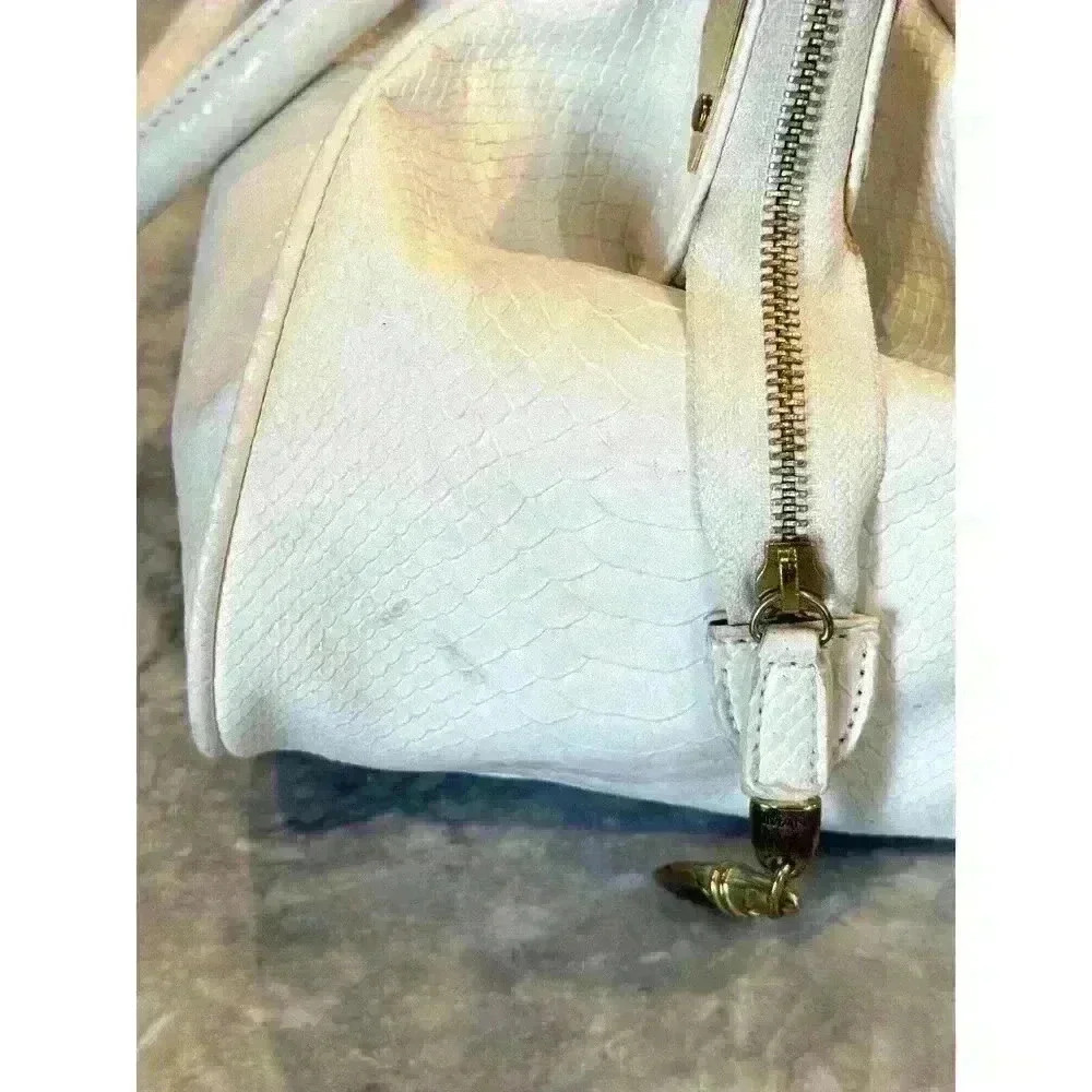 IMAN Women’s White Gold Croc Faux Leather Handbag Satchel Large Size Purse Zip - Picture 8 of 9